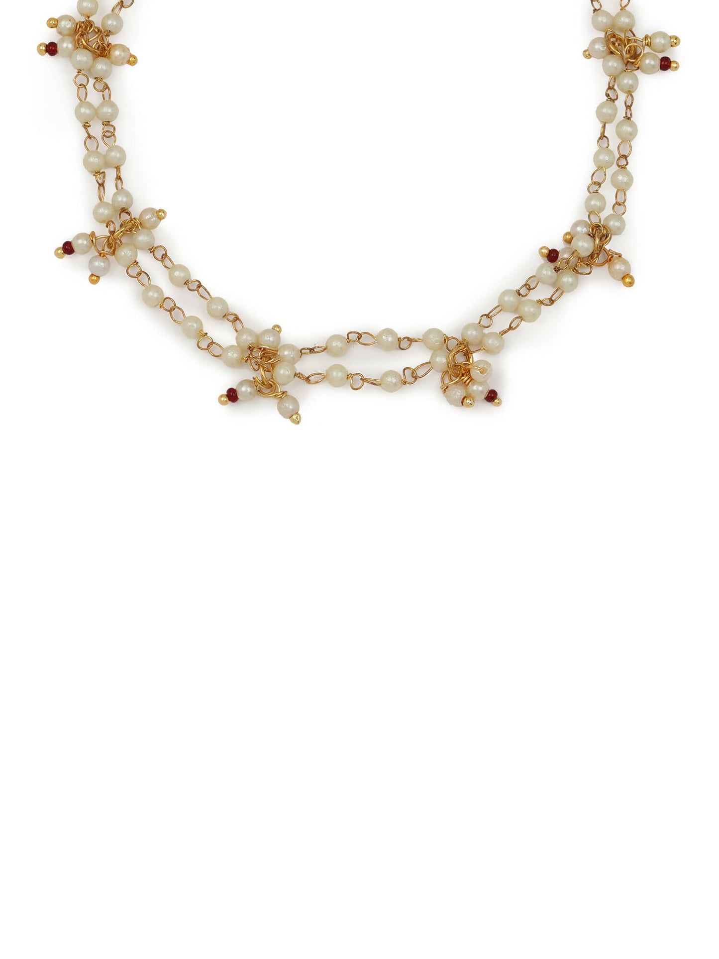 Gold-Polished White Kundan Studded Beaded Anklet - Ruby Raang