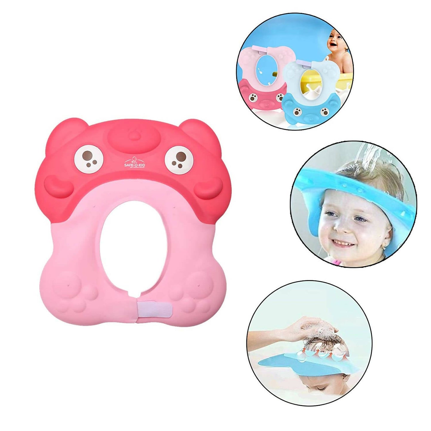 Safe-O-Kid Shampoo Hat / Cap For Kids, No Tears & Adjustable, Pink