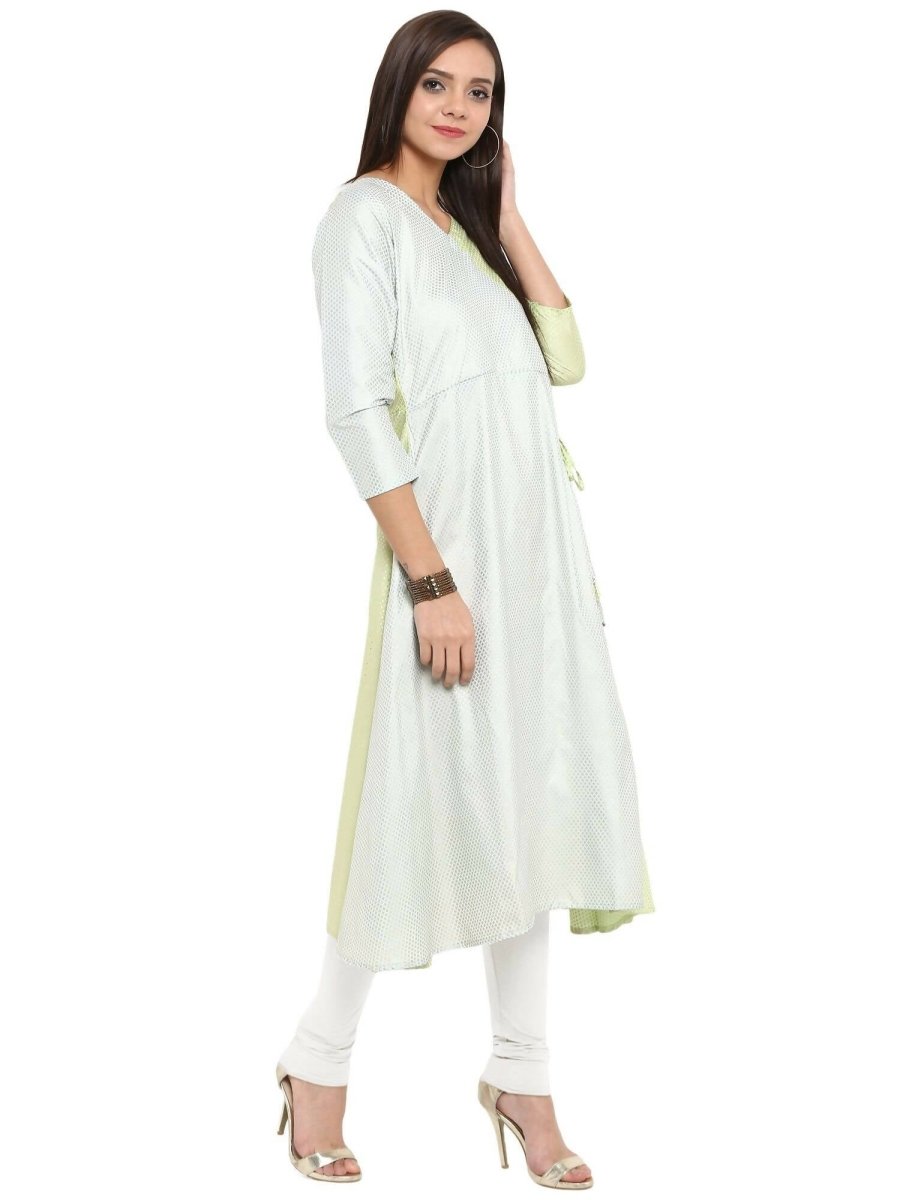 Ahalyaa Women Lime Green & Off-White Printed A-Line Kurta