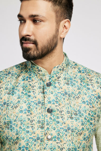 Ethnic India Blue Bundi Men's Jacket Geometric Polyester