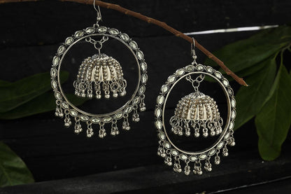 Mominos Fashion Johar Kamal Silver Earrings With Kundan Work Jhumkas