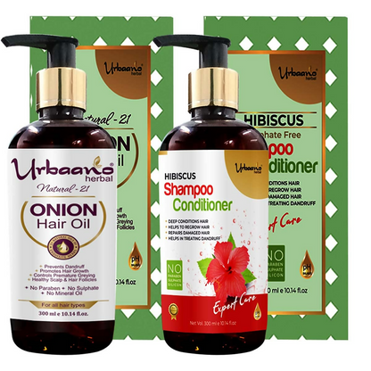 Urbaano Herbal Nourishing Onion Hair Oil & Anti Hairfall Hibiscus Shampoo