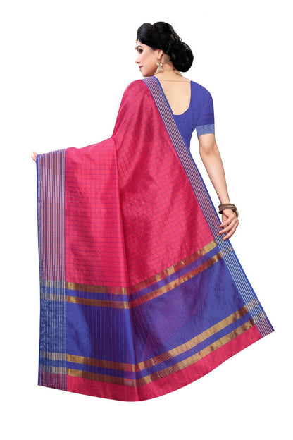 Vamika Pink and Blue Cotton Silk Weaving Saree (Manipuri Pink)