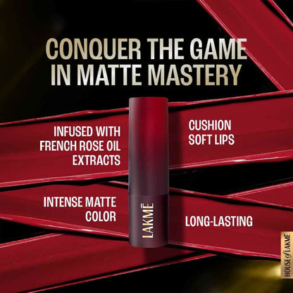 Lakme Forever Matte Lipstick, Made With French Rose Oil Extracts - Red Orchid
