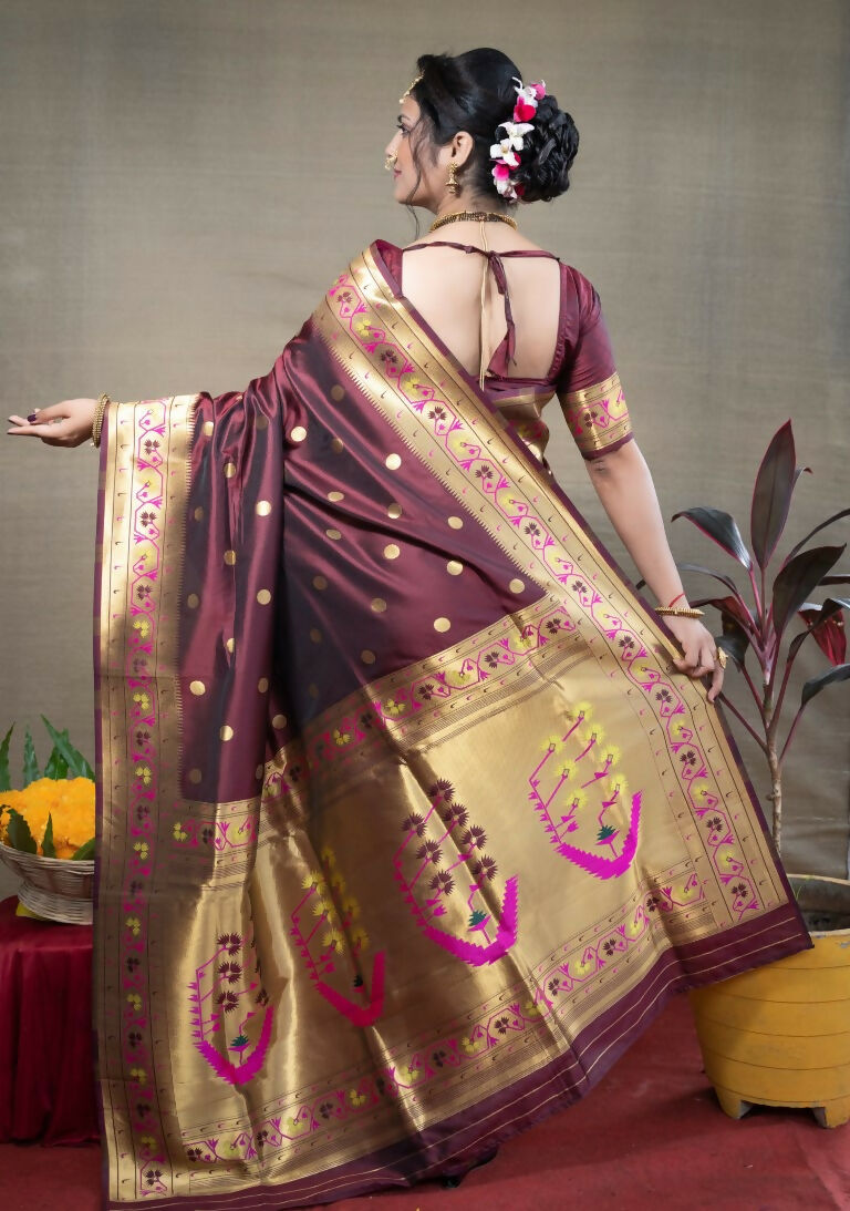 Jyoti Fashion Women's Brown Paithani Silk Zari Woven Saree with Blouse