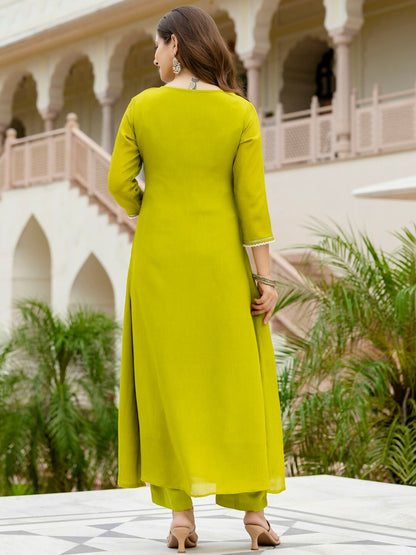 The52 Liril Women's Beautiful Embroidered work Chinon Fabric with Flared Kurta, Pant and Dupatta Set