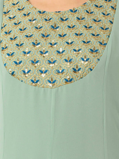Indya Green Embroidered A-Line Kurta