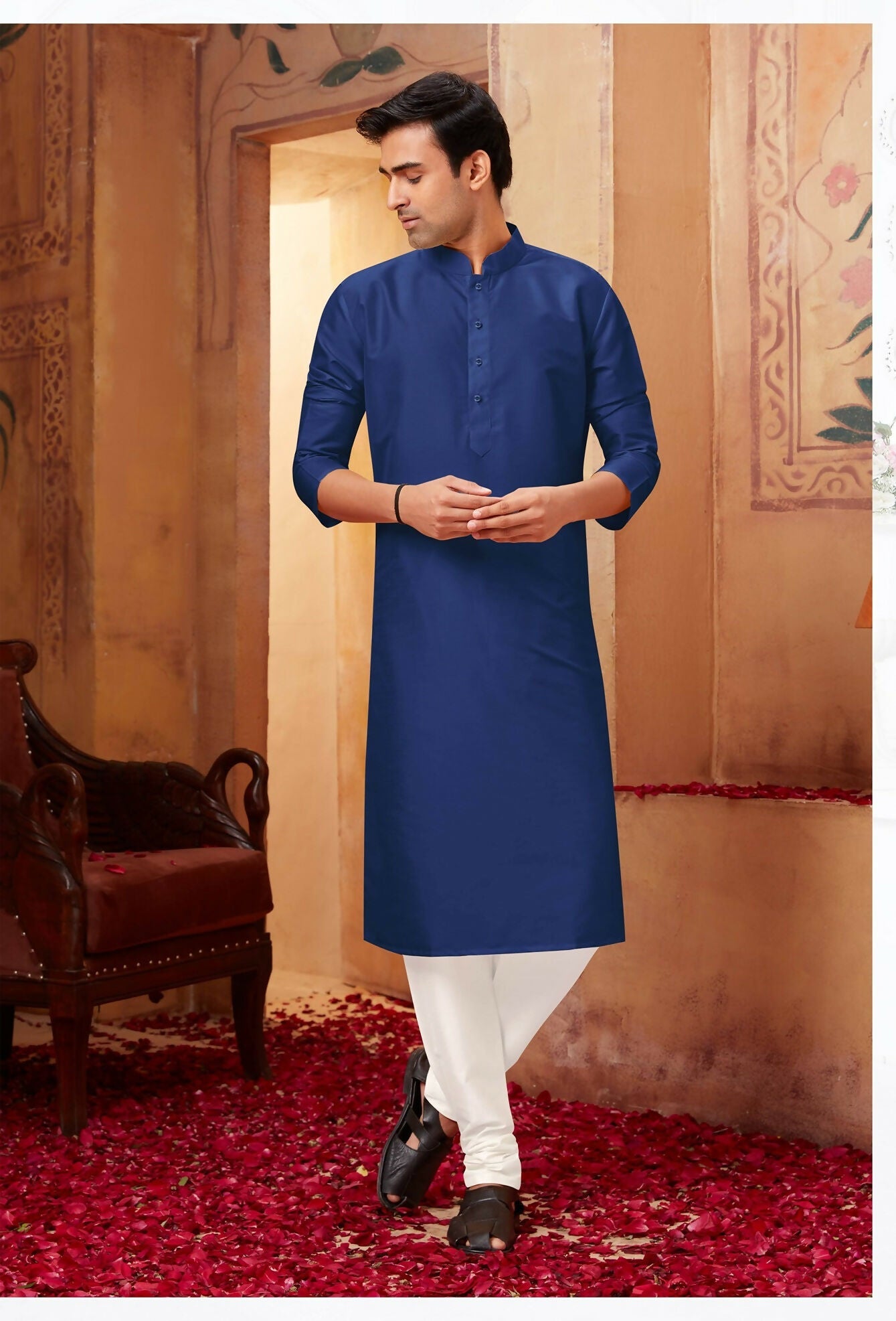 Joban Fashion Navy Blue Art Silk Kurta Pyjama