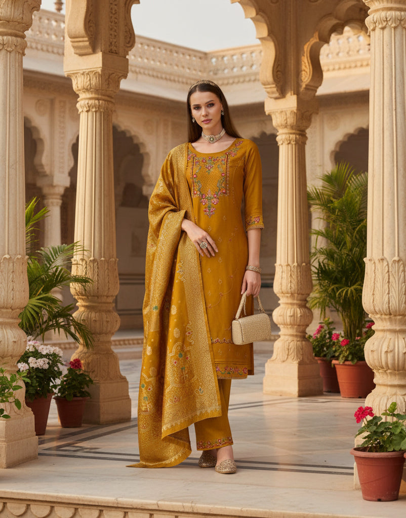 Linen silk Kurti set with banarasi dupatta