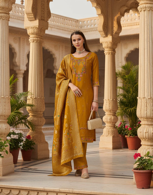 Linen silk Kurti set with banarasi dupatta