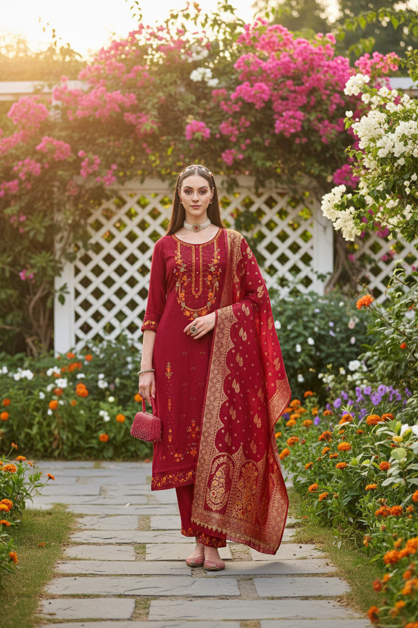 Linen silk Kurti set with banarasi dupatta