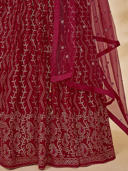 Myra Maroon Georgette Embroidered Designer Lehenga