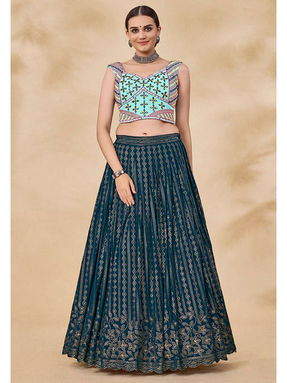 Myra Teal Green Georgette Embroidered Designer Lehenga