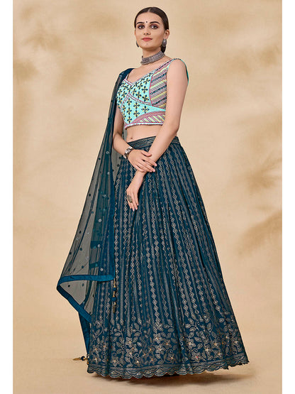 Myra Teal Green Georgette Embroidered Designer Lehenga