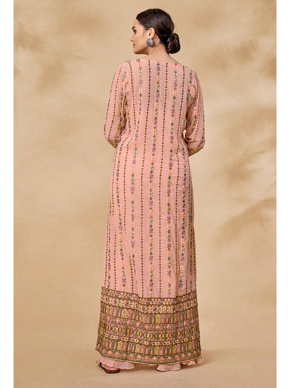 Myra Peach Gorgette Jacket Style Suit