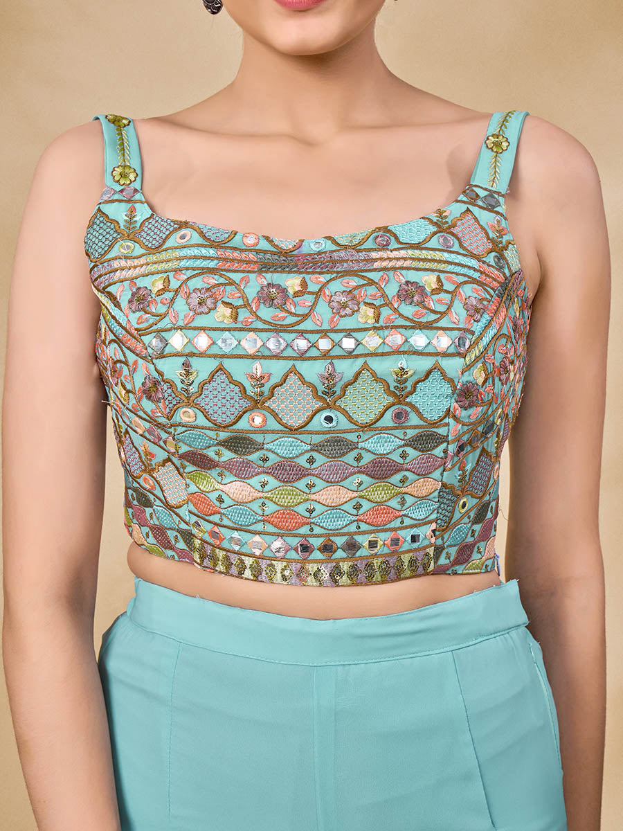 Myra Sky Blue Gorgette Jacket Style Suit