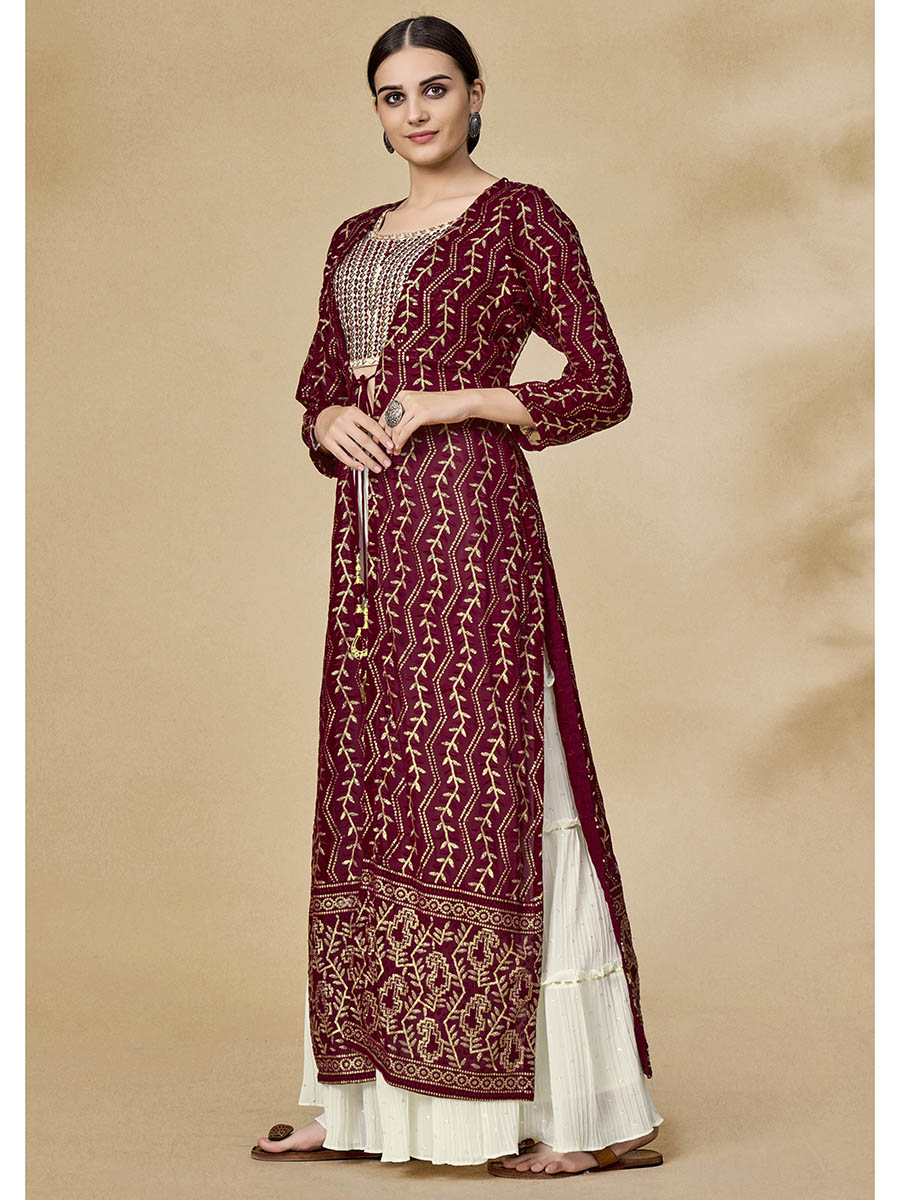 Myra Maroon Jacket Style Sharara Suit