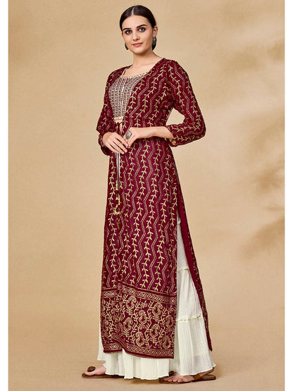 Myra Maroon Jacket Style Sharara Suit