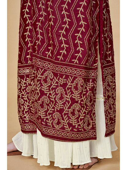 Myra Maroon Jacket Style Sharara Suit