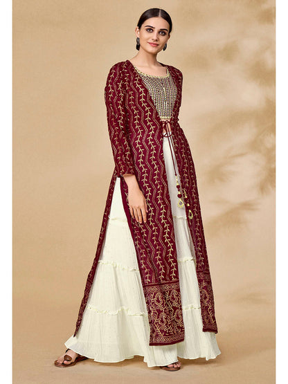 Myra Maroon Jacket Style Sharara Suit