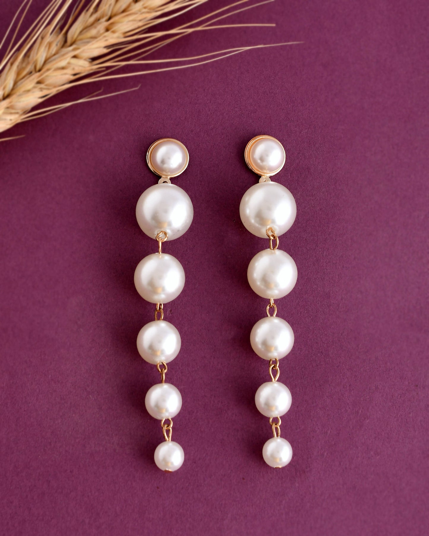 VOJ Women Gold Tone Pearl Stainless Steel Drops & Danglers Earrings