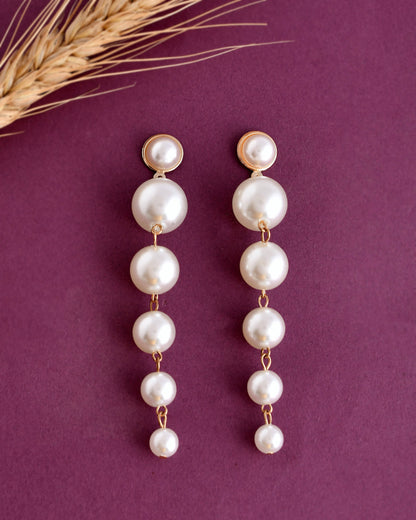 VOJ Women Gold Tone Pearl Stainless Steel Drops & Danglers Earrings