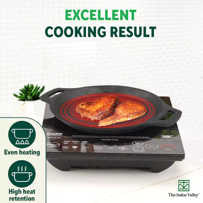 The Indus Valley CASTrong Cast Iron Fish Fry Pan, Pre-seasoned, Nonstick, 100% Pure, Toxin-free, Induction, 22.4/25cm, 1.5kg/2kg
