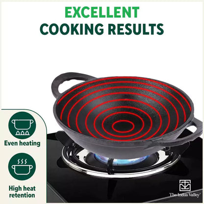 The Indus Valley CASTrong Cast Iron Kadai, Pre-seasoned, Nonstick, 100% Pure, Toxin-free, Spatula, 25.2cm, 2.2L, 2.37kg
