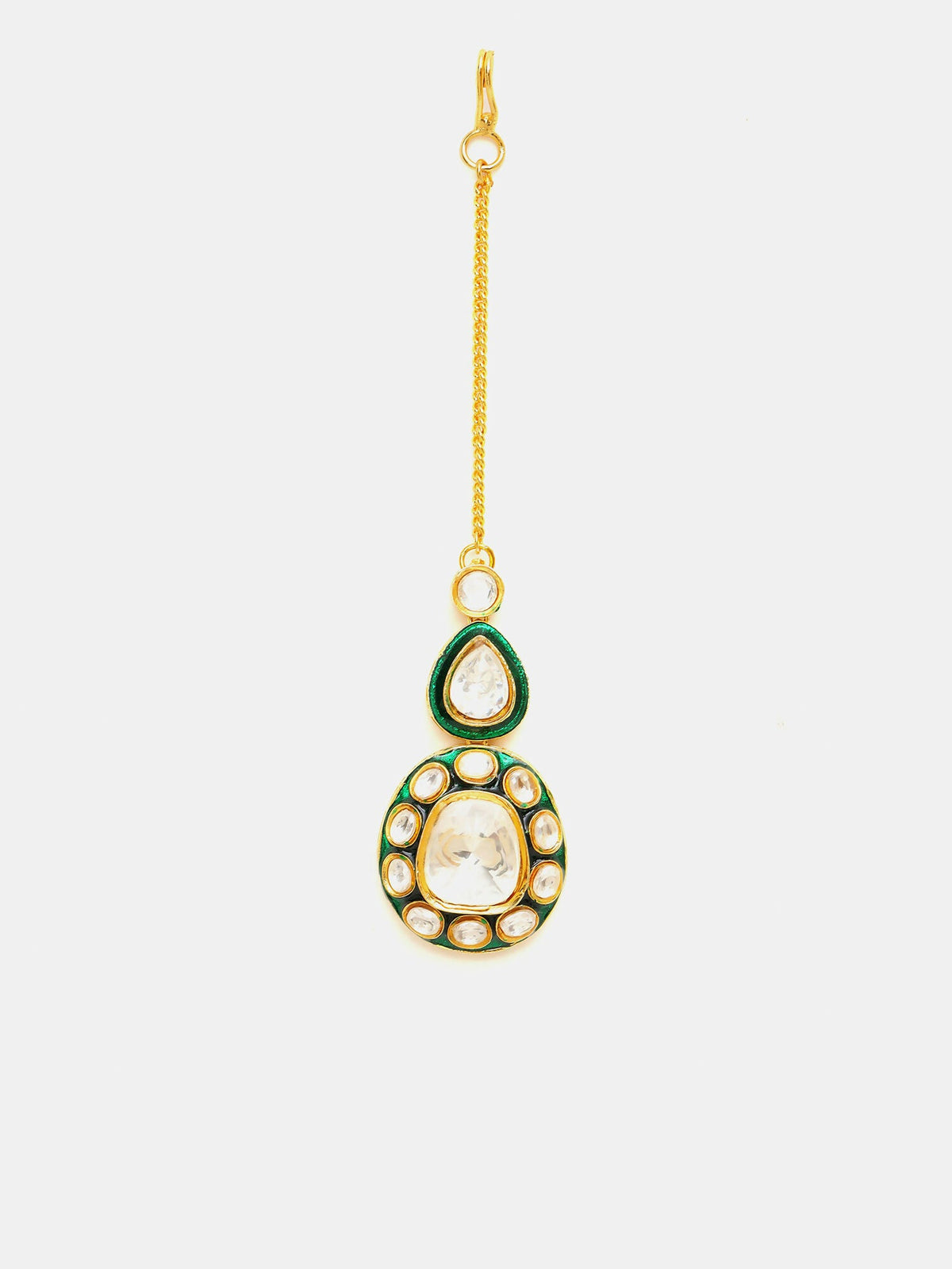 Ruby Raang Gold Polished White Kundan Maang Tikka