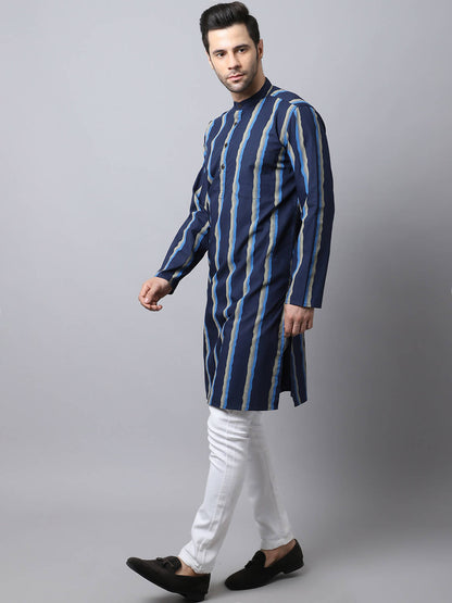 Even Apparels Navy Pure Cotton Men's Kurta With Band Collar (STR1169)
