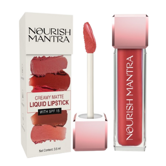 Nourish Mantra Liquid Lipstick Creamy Matte with SPF / Water Proof, Smudge Proof Shade- Khilkhilata Coral