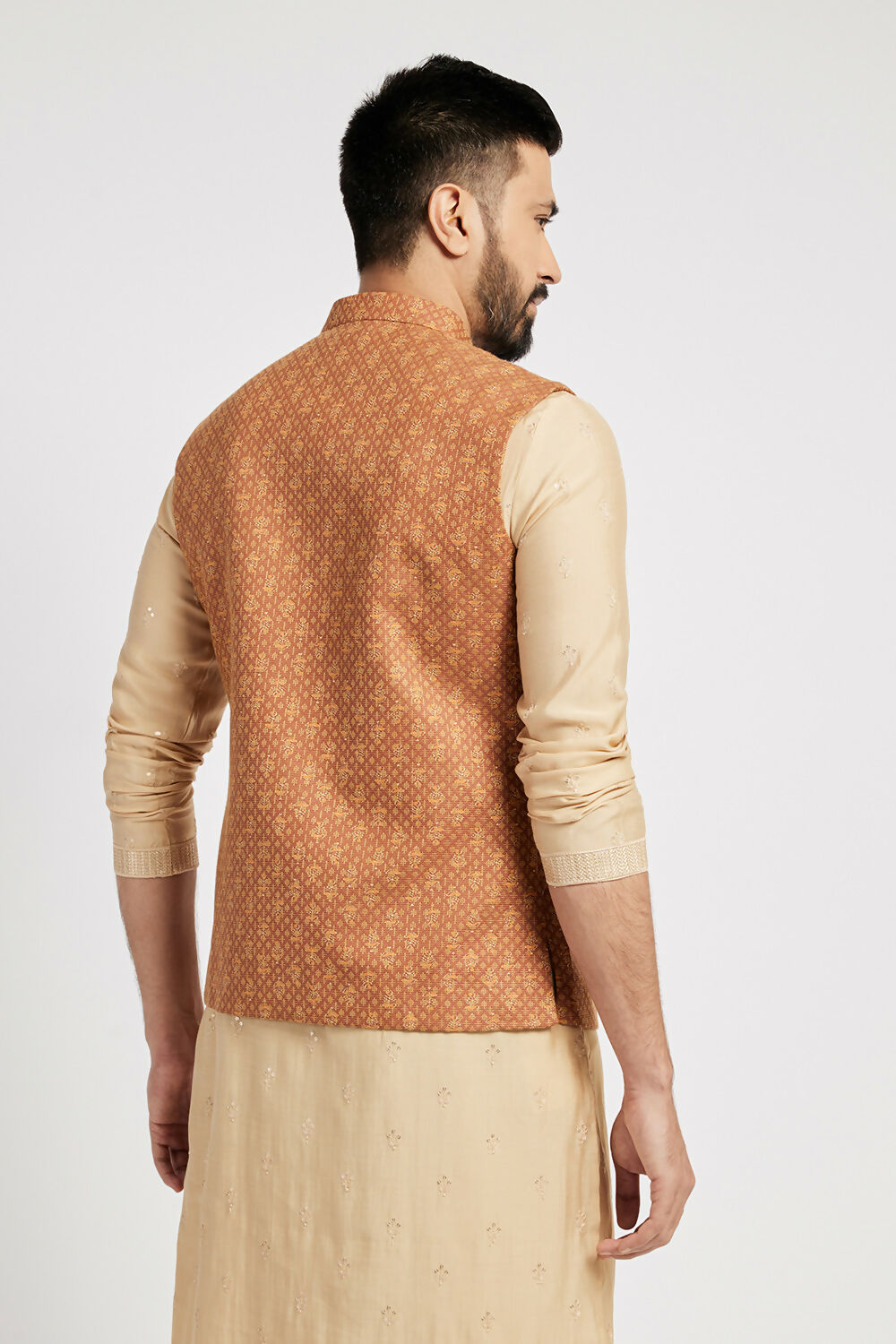 Ethnic India Brown Bundi Men's Jacket Abstract Blended