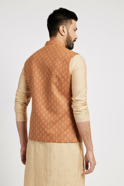 Ethnic India Brown Bundi Men's Jacket Abstract Blended