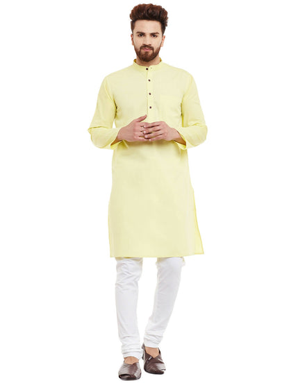 Even Apparels Yellow Pure Cotton Men's Kurta With Band Collar