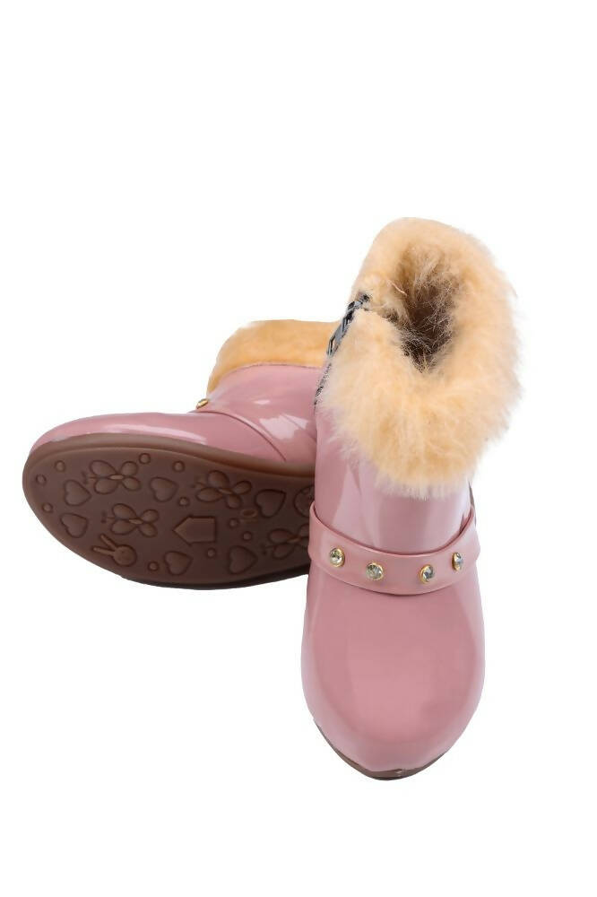 Tiny Bugs Girls Faux Fur Detail Winter Boots - Peach