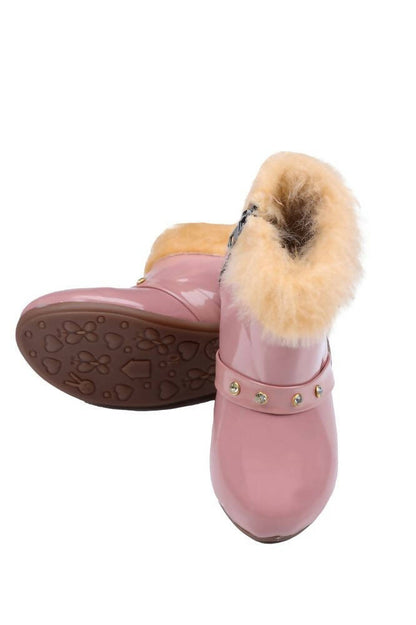 Tiny Bugs Girls Faux Fur Detail Winter Boots - Peach