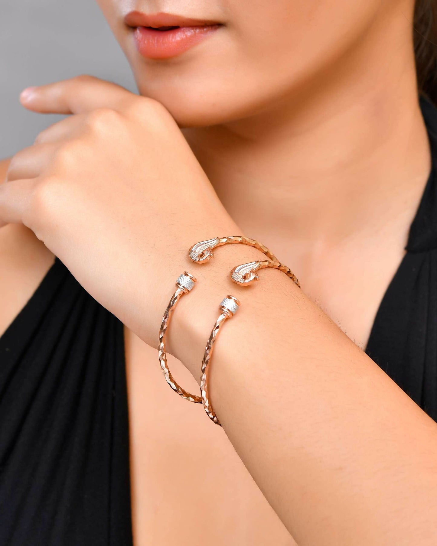 VOJ Set of 2 Dual Tone Bangles with Peacock Designed