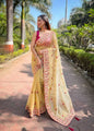 Vastranavya Twill Net Designer Embroidery & Colour Thread & Diamond work Saree with Blouse Material - Yellow