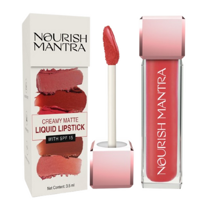 Nourish Mantra Liquid Lipstick Creamy Matte with SPF/ Water Proof, Smudge Proof Shade Masoom Pink-Ishq Vala Red