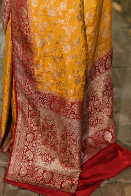 Joban Fashion Gold Crepe Chiffon Pure Handloom Banarasi Silk Saree