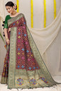 Jyoti Fashion Women's Wine Patola Silk Zari Woven Saree with Blouse