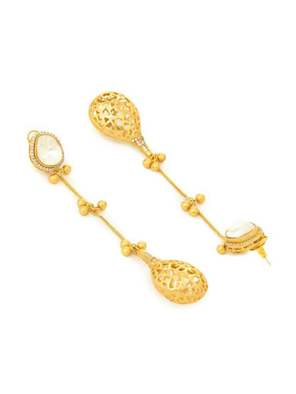 Glass Kundan Antique finish Long Earrings - Ruby Raang