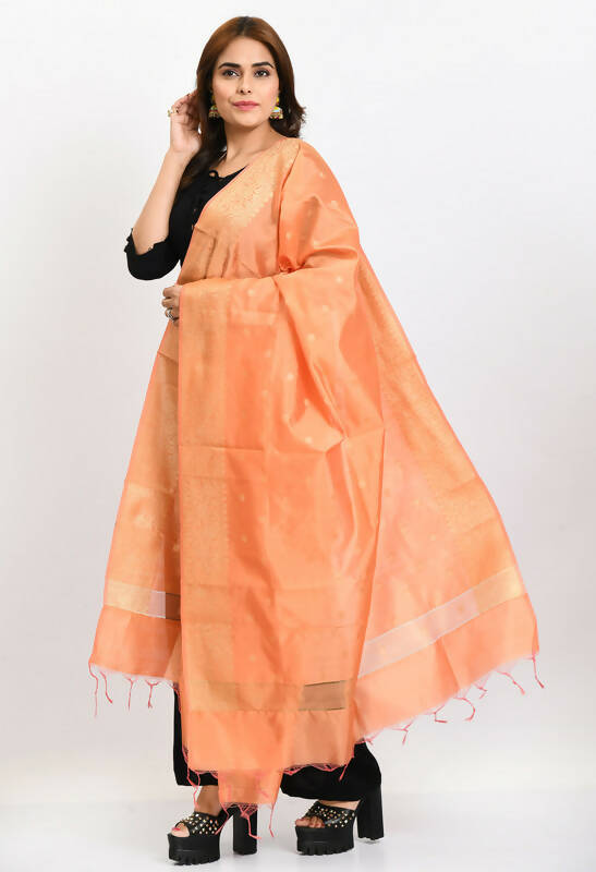 Mominos Fashion Moeza Women's Banarsi Silk Woven Design Peach Dupatta