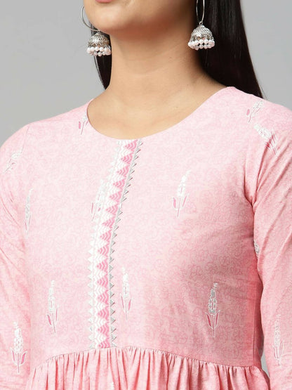 Ahalyaa Womens Pink Pure Cotton Printed Kurtas