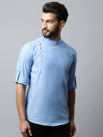 Even Apparels sky Blue Color Pure Cotton Men's Kurta With Side Placket (MMS503)