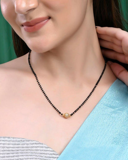 VOJ Gold-Polished AD-Studded & Beaded Mangalsutra