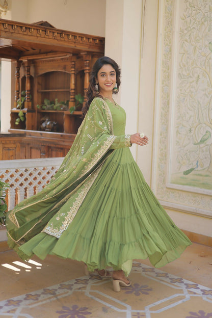 Joban Fashion Green Georgette Sequence Embroidery Work Kurta Set