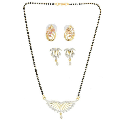 AanyaCentric Gold-Polished Mangalsutra with Pendant, 2 Pair Earrings