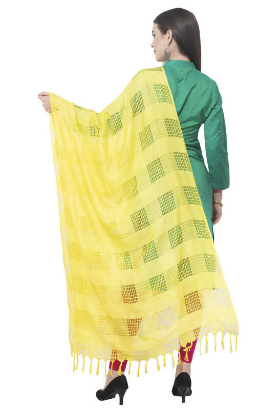 Mominos Fashion Moeza Lemon Yellow Window Cotton Dupatta
