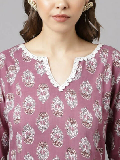 FIORRA Women's Light Purple Cotton A-Line Kurta Palazzo Set